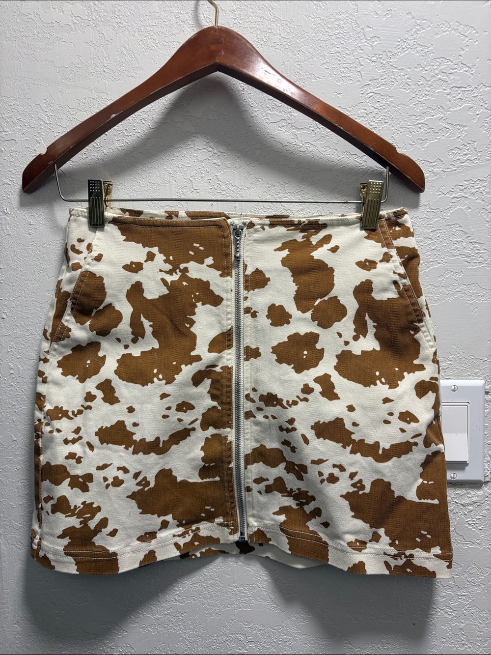 Obey Brown and White Cow Print Mini Skirt